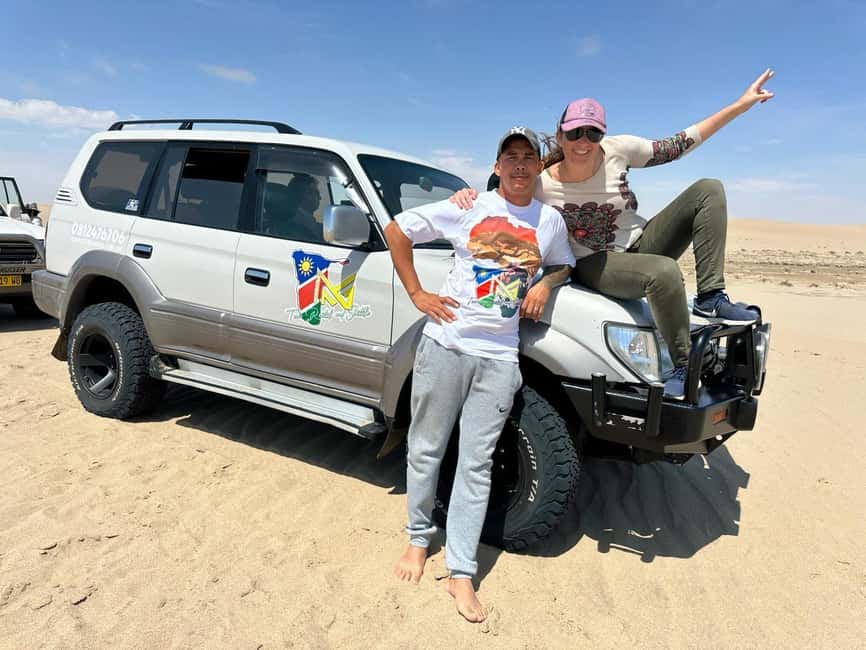 swakopmund city tour dune 7 pink lake pink flamingos - Dune 7: the high point of the route